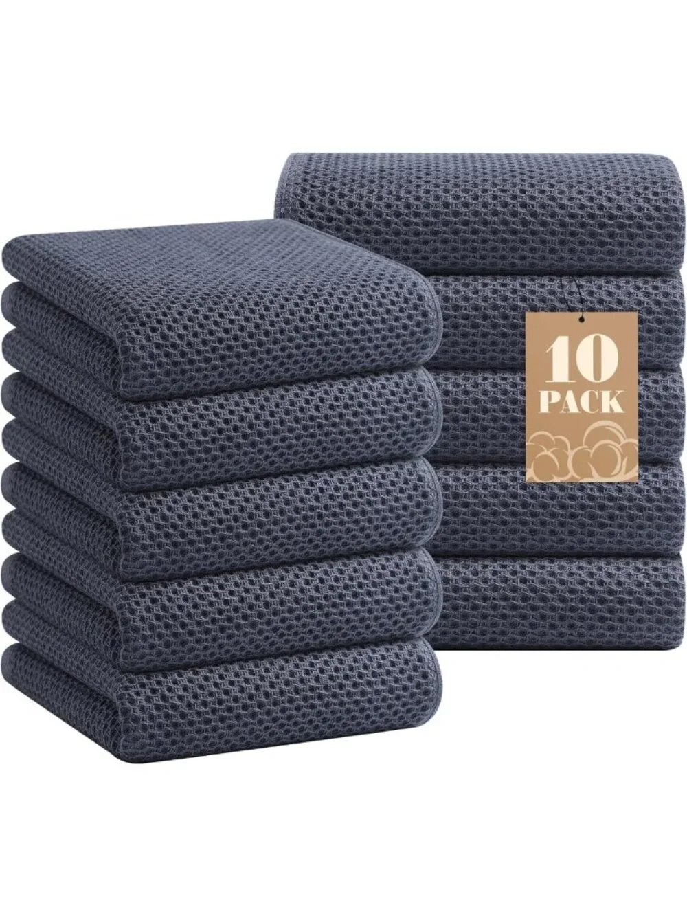100% Cotton Waffle Weave Kitchen Towels Set, 10-Pack, Dark Grey - Absorbent